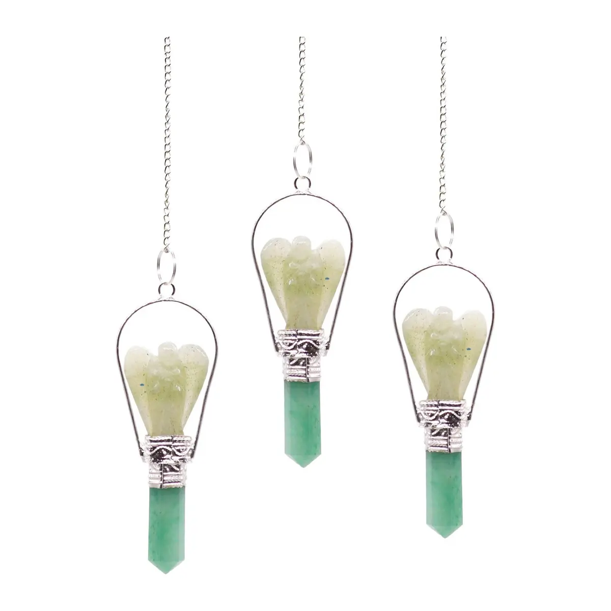 Green aventurine angel pendulum with ring-style frame