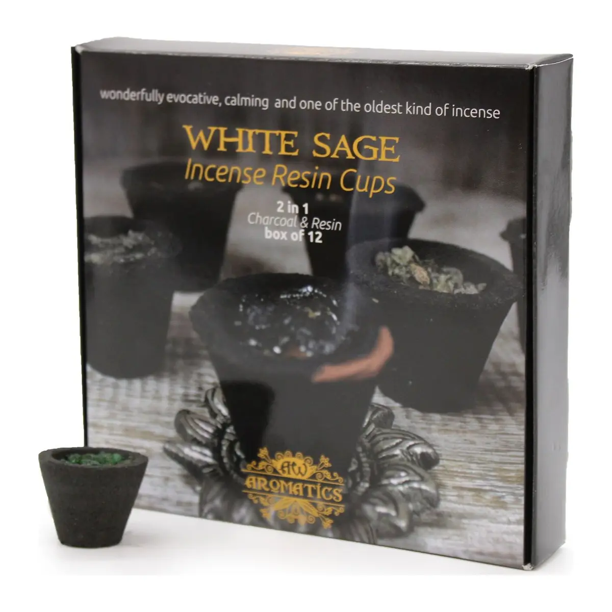 Box of 12 white sage resin incense cups