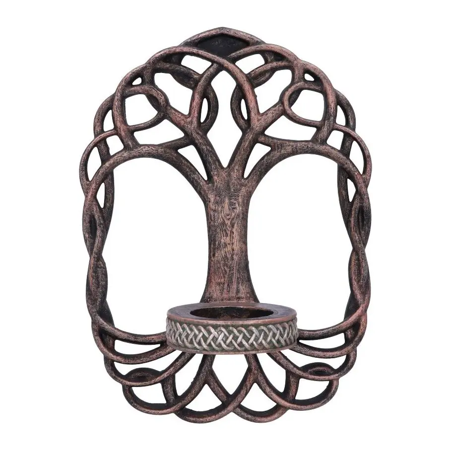 Resin oak tree of life wall plaque with a small round tealight holder at the base