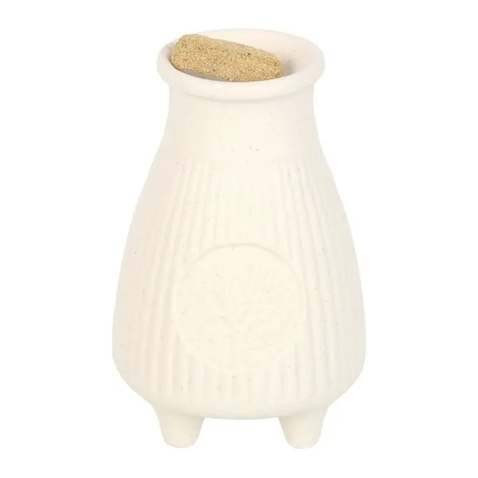 Cream ribbed ceramic burner for Palo Santo incense bricks