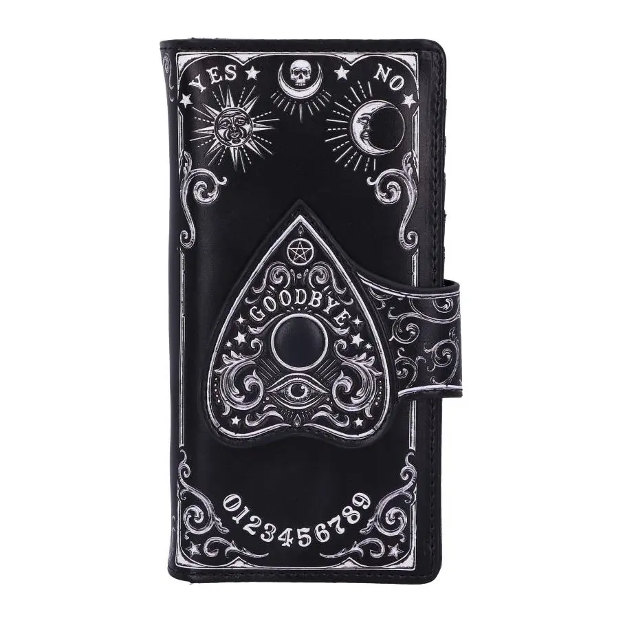 Embossed spirit board purse with planchette clasp, numbers and YES and NO