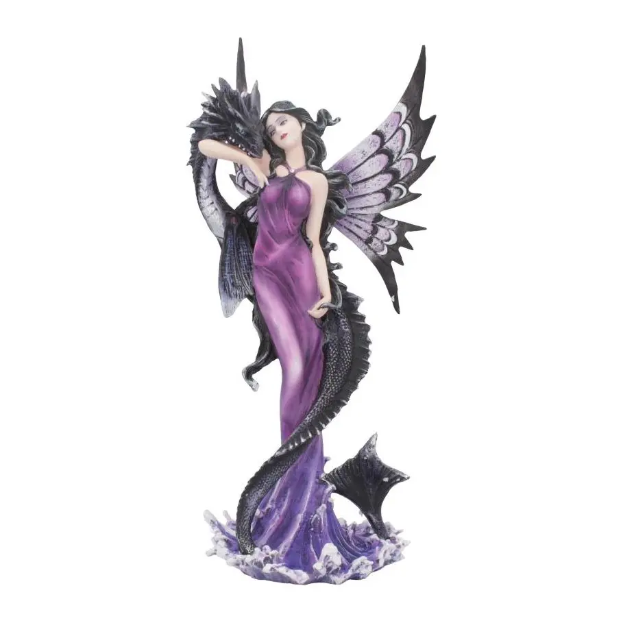 Resin dark fairy in a purple dress with a serpent dragon coiled around her legs