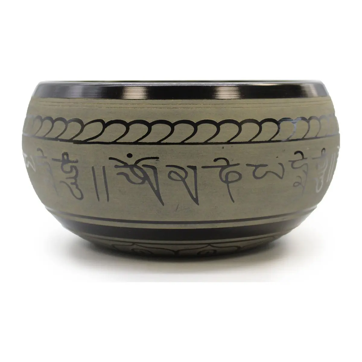 Engraved dark brass Five Buddha singing bowl
