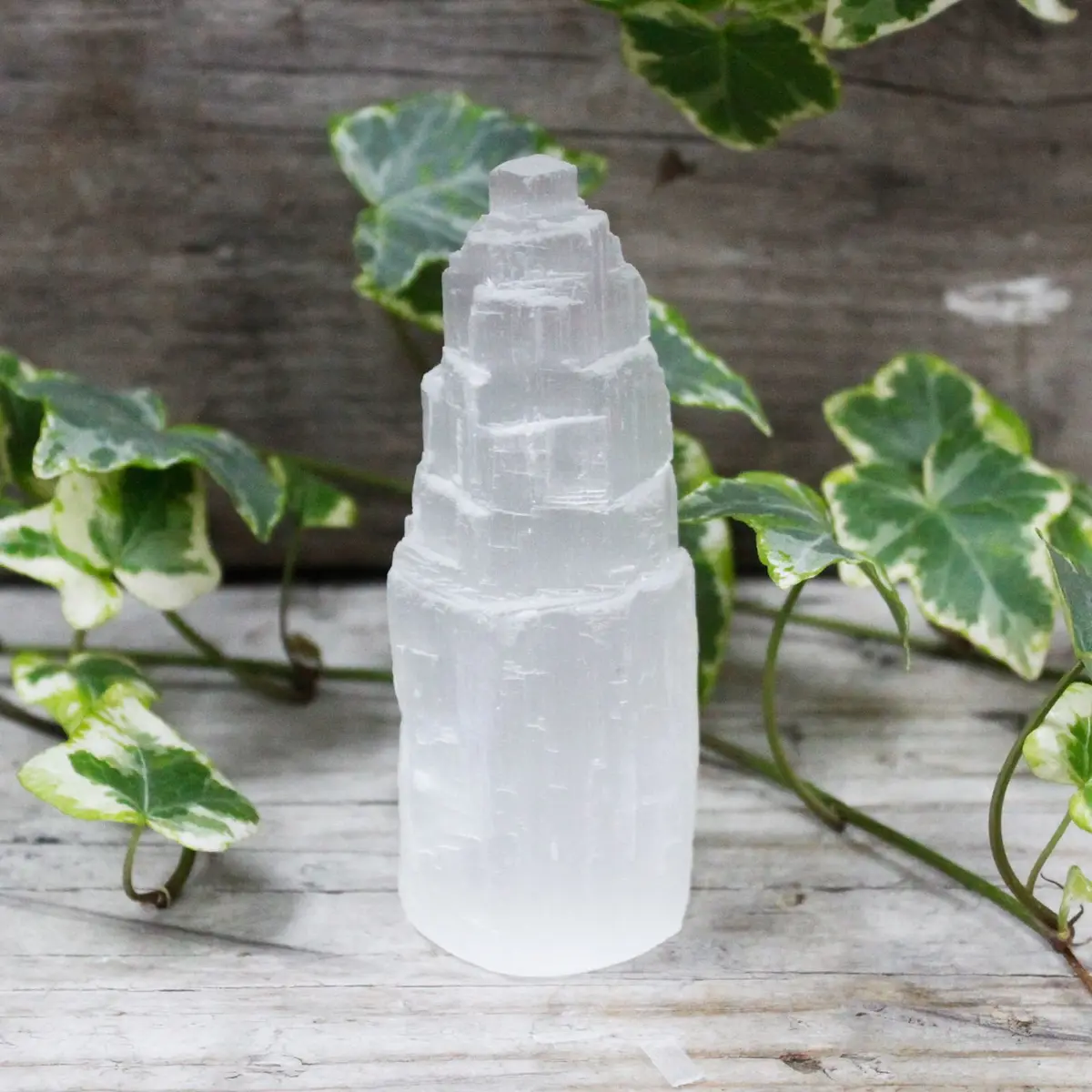 Natural milky selenite tower