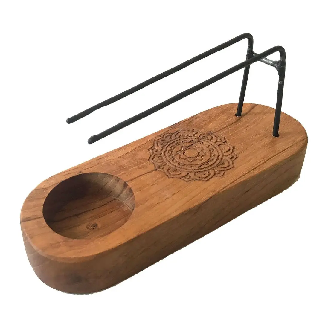 Teak wood palo santo heater with a mandala design