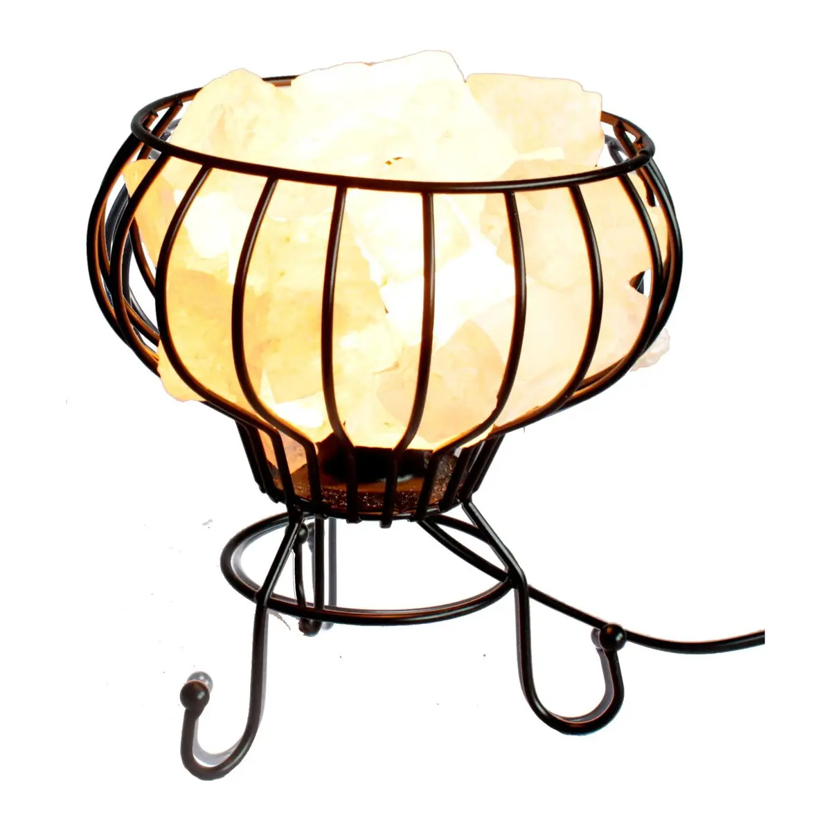 Salt rock brazier with white salt chunks, cable and bulb