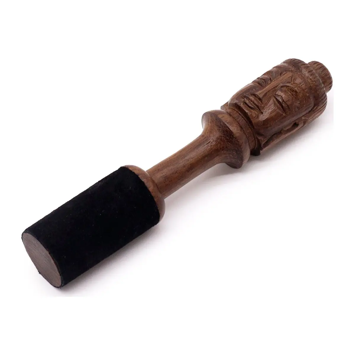 14 cm wooden singing bowl striker with a Buddha carving