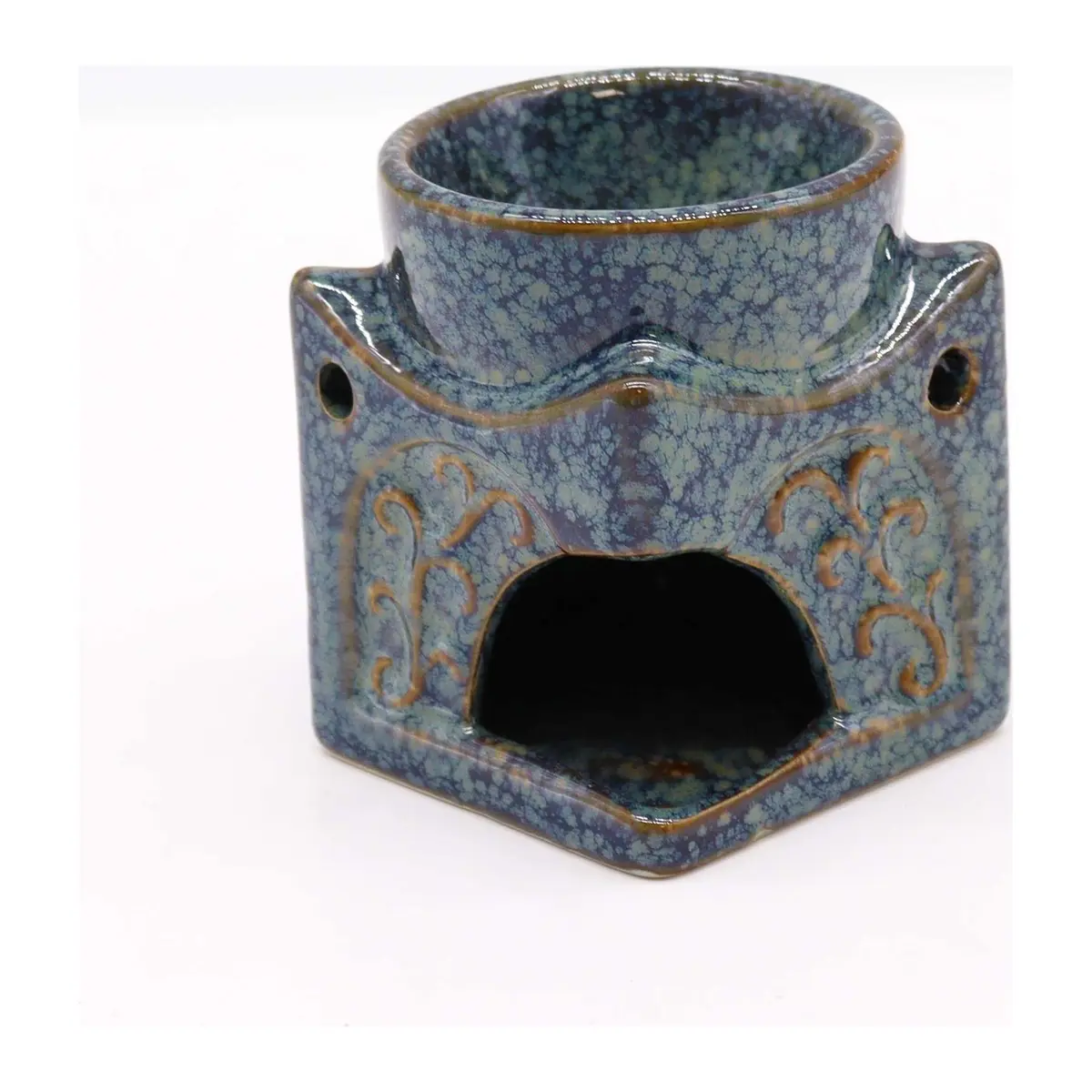 Square dusty blue ceramic Buddha oil burner